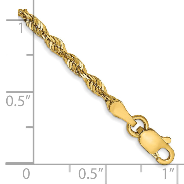 14K 7 inch 2.5mm Ultra Diamond-cut Rope with Lobster Clasp Chain