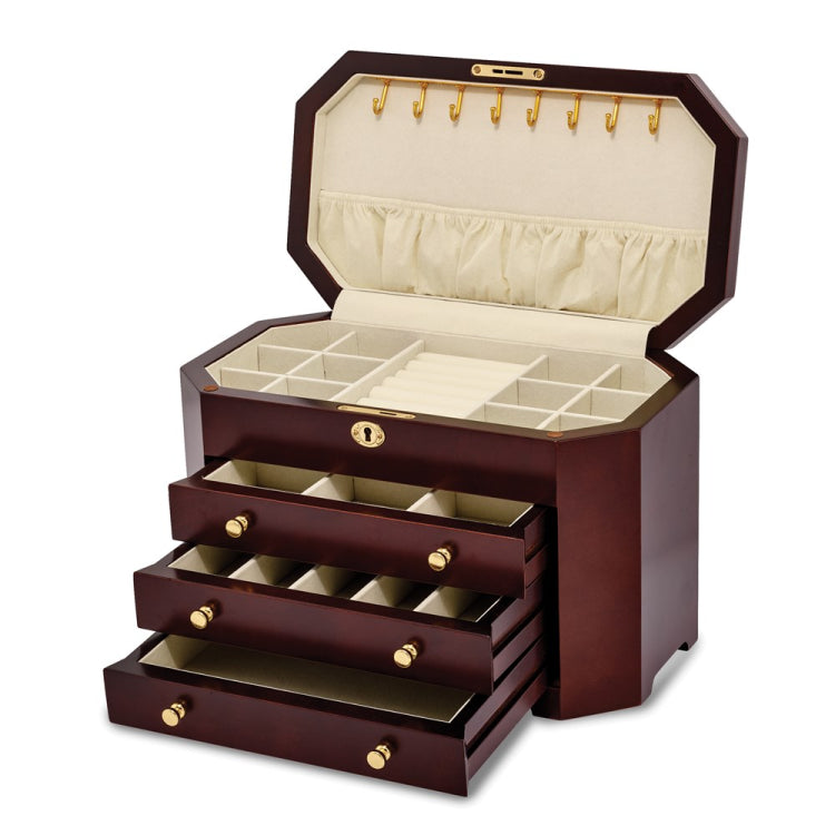Luxury Giftware by Jere Matte Mahogany Veneer 3-drawer Locking Wooden Jewelry Box