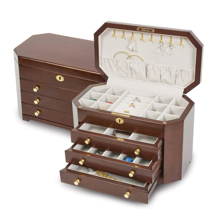 Luxury Giftware by Jere Matte Mahogany Veneer 3-drawer Locking Wooden Jewelry Box