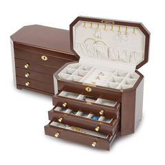 Luxury Giftware by Jere Matte Mahogany Veneer 3-drawer Locking Wooden Jewelry Box