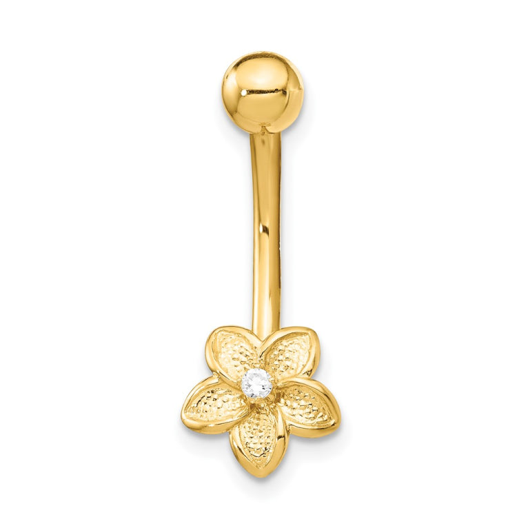 14k 14 Gauge CZ Flower Belly Ring