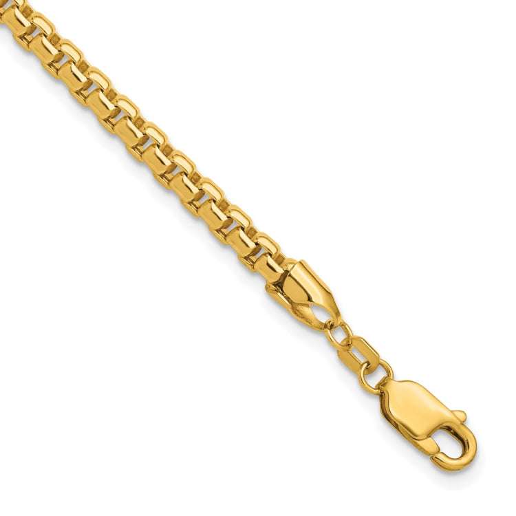 14K 8 inch 3.6mm Semi-Solid Round Box with Lobster Clasp Bracelet