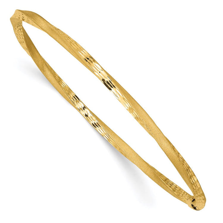14k Satin Finish Diamond-cut Twist 3.00mm Slip-on Round Bangle Bracelet