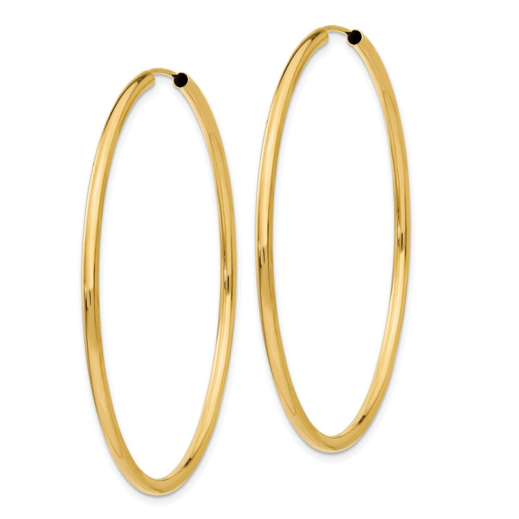 14k 2x50mm Polished Round Endless Tube Hoop Earrings