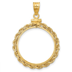 Wideband Distinguished Coin Jewelry 14k Polished Rope 22.0mm x 1.9mm Screw Top Coin Bezel Pendant