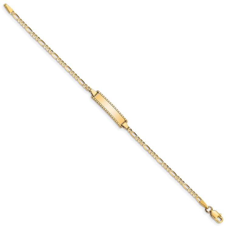 14k Polished Solid Chain/Solid Plate Figaro Link 18.5x5mm Plate 6 inch Baby/Child ID Bracelet