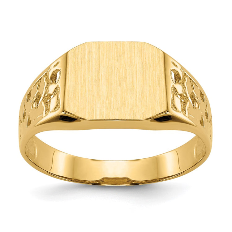 14k 10.5x9.0mm Octagon Open Back Mens Nugget Signet Ring