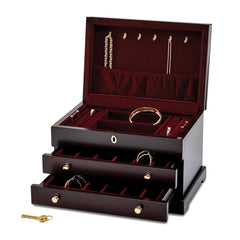 Luxury Giftware by Jere Matte Mahogany Finish Poplar Veneer 2-drawer Locking Wooden Jewelry Box