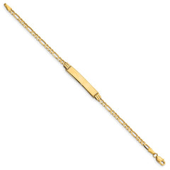 14k Polished Solid Chain/Solid Plate Figaro Link 26x5mm Plate 6 inch Baby/Child ID Bracelet