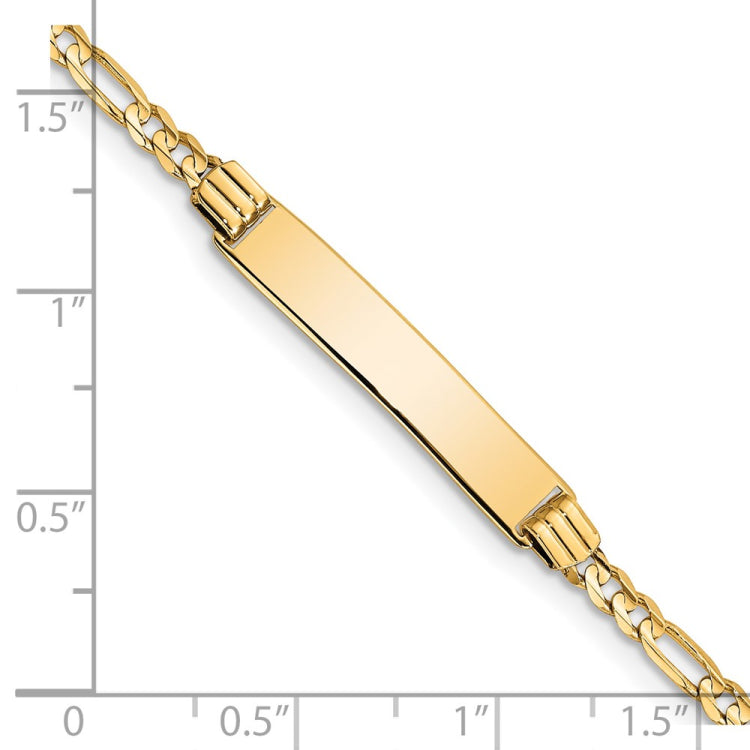 14k Polished Solid Chain/Solid Plate Figaro Link 26x5mm Plate 6 inch Baby/Child ID Bracelet