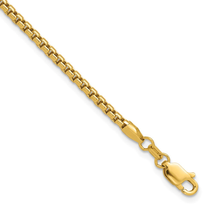 14K 8 inch 2.45mm Semi-Solid Round Box with Lobster Clasp Bracelet