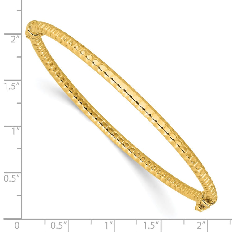 14K Polished and Textured 3.00mm Hinged Oval Bangle Bracelet