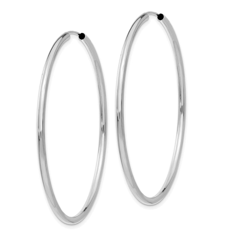 14k White Gold 2x50mm Polished Round Endless Tube Hoop Earrings