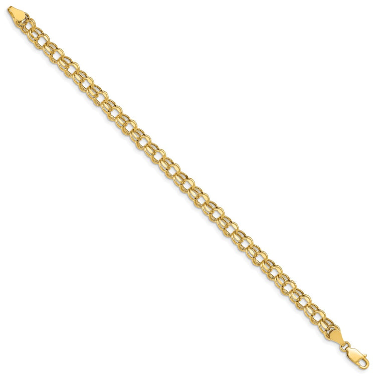 14k 6mm Hollow Diamond-cut Double Link 7 inch Charm Bracelet