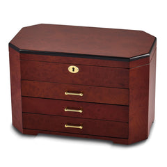 Luxury Giftware by Jere High Gloss Burlwood Veneer with Black Accents 3-drawer Locking Wooden Jewelry Box