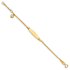 14k Polished Solid Chain/Solid Plate Heart Dangle 20x6mm Plate 4.5 inch Baby/Child ID Bracelet with 0.5 inch Extender