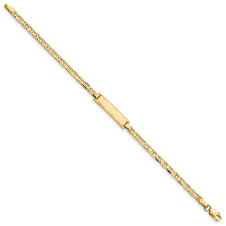14k Polished Solid Chain/Solid Plate Anchor Link 20x5mm Plate 6 inch Baby/Child ID Bracelet