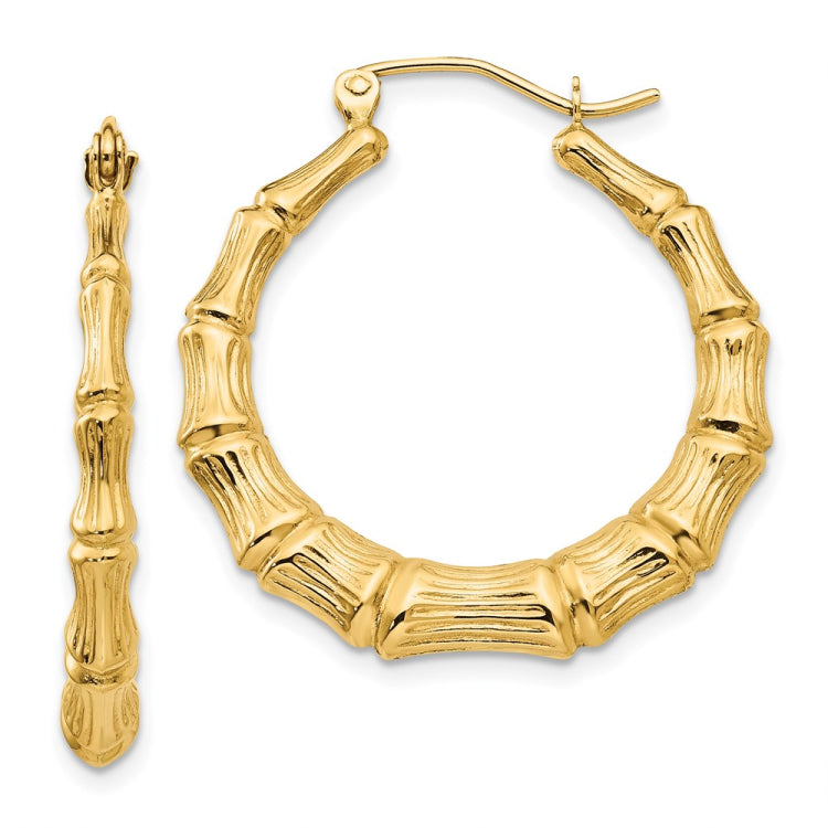 14k Polished Bamboo Hoop Earrings