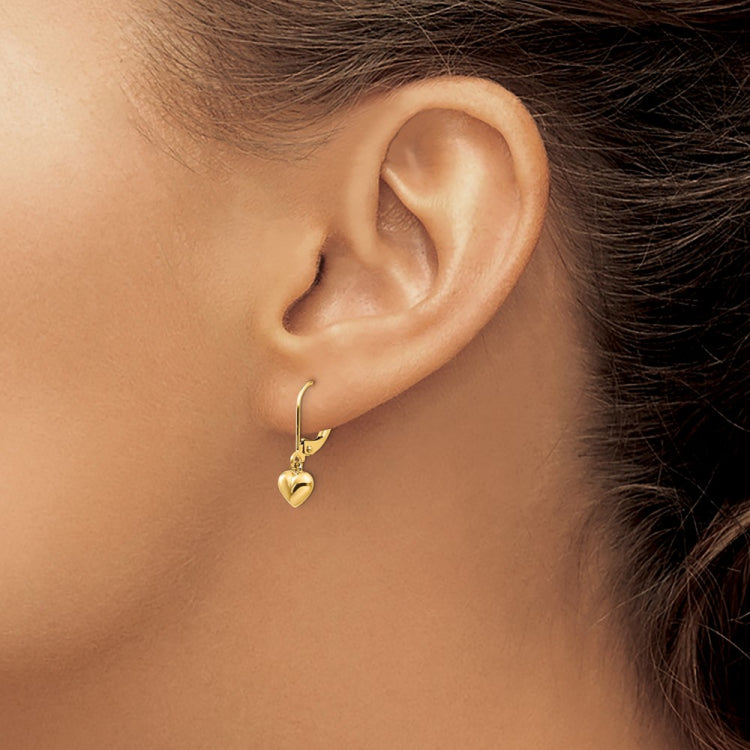 14k Madi K Puffed Polished Heart Drop Childrens Leverback Earrings