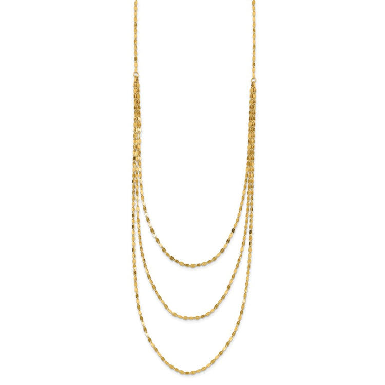 14k Polished Triple Strand Bib Fancy Chain 19.5 inch Necklace