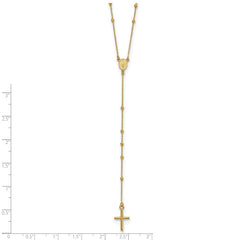 14k Polished Cross and Miraculous Medal Beaded 24 inch Rosary Necklace