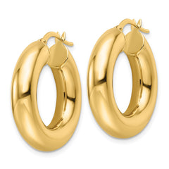 14k 6x26mm Polished Round Tube Hoop Earrings