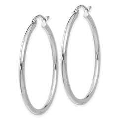 14k White Gold 2x35mm Polished Lightweight Tube Hoop Earrings