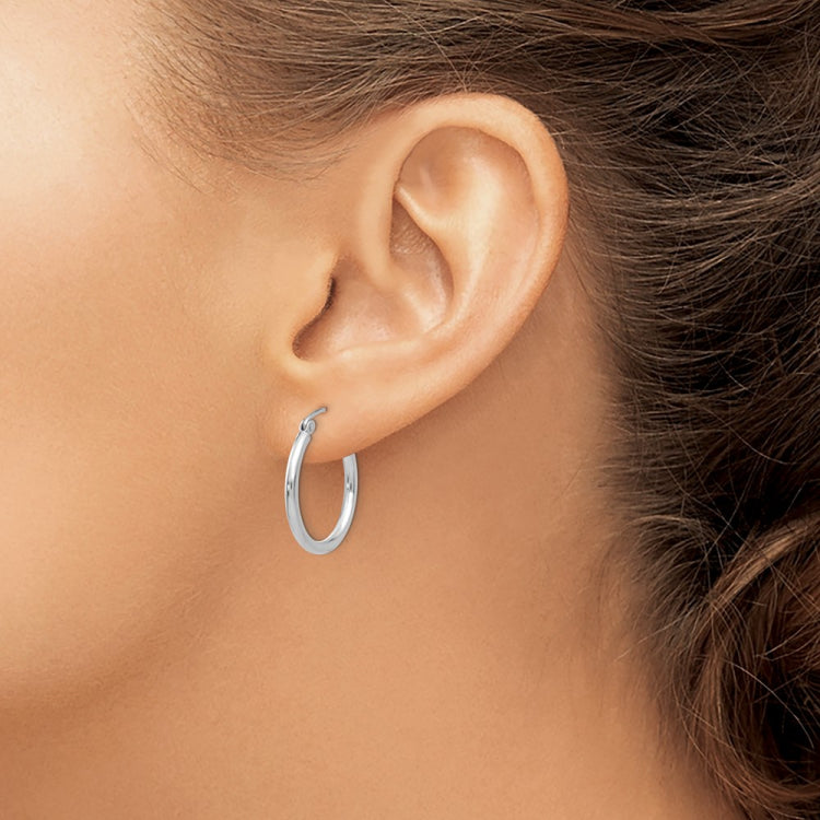 14k White Gold 2x20mm Polished Tube Hoop Earrings