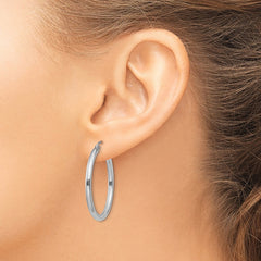 14K White Gold 2.5x30mm Polished Round Tube Hoop Earrings