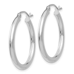 14K White Gold 2.5x25mm Polished Round Tube Hoop Earrings