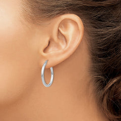 14K White Gold 2.5x25mm Polished Lightweight Tube Hoop Earrings