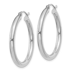 14K White Gold 3x30mm Polished Lightweight Tube Hoop Earrings