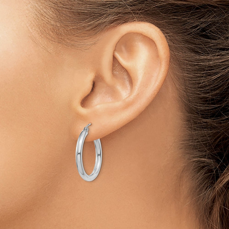 14K White Gold 3x25mm Polished Lightweight Tube Hoop Earrings