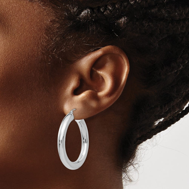 14k White Gold 5x35mm Polished Tube Hoop Earrings