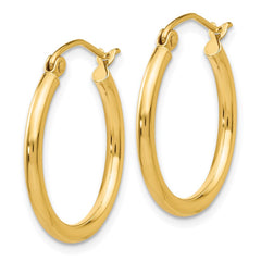 14k 2x20mm Polished Lightweight Tube Hoop Earrings