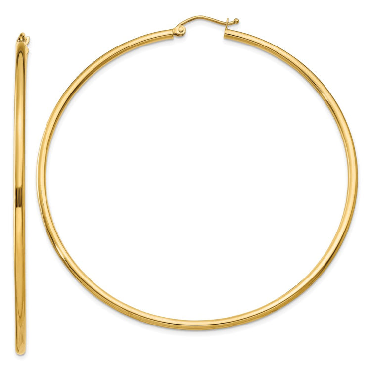 14k 2x65mm Polished Tube Hoop Earrings