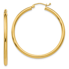 14K 2.5x40mm Polished Lightweight Tube Hoop Earrings