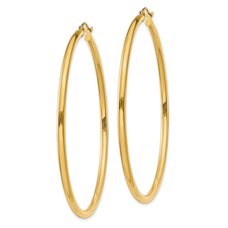 14K 2.5x60mm Polished Lightweight Tube Hoop Earrings