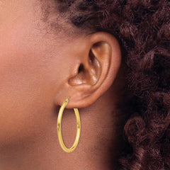 14K 2.5x35mm Polished Round Tube Hoop Earrings