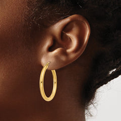 14K 3x30mm Polished Tube Hoop Earrings