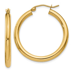 14K 3x30mm Polished Lightweight Tube Hoop Earrings