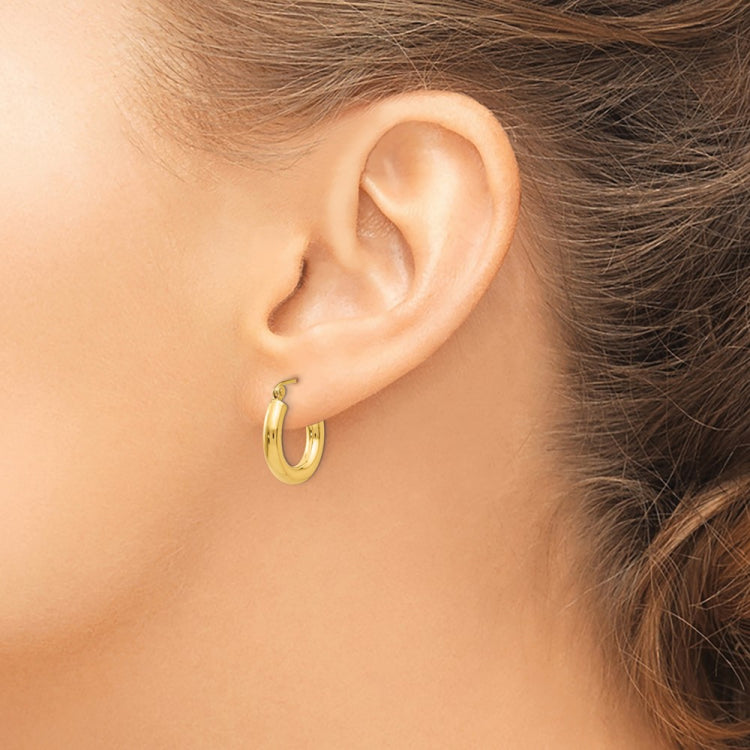 14K 3x16mm Polished Tube Hoop Earrings
