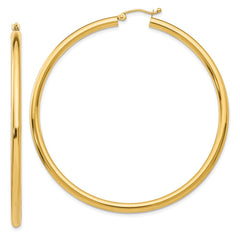 14K 3x60mm Polished Lightweight Tube Hoop Earrings