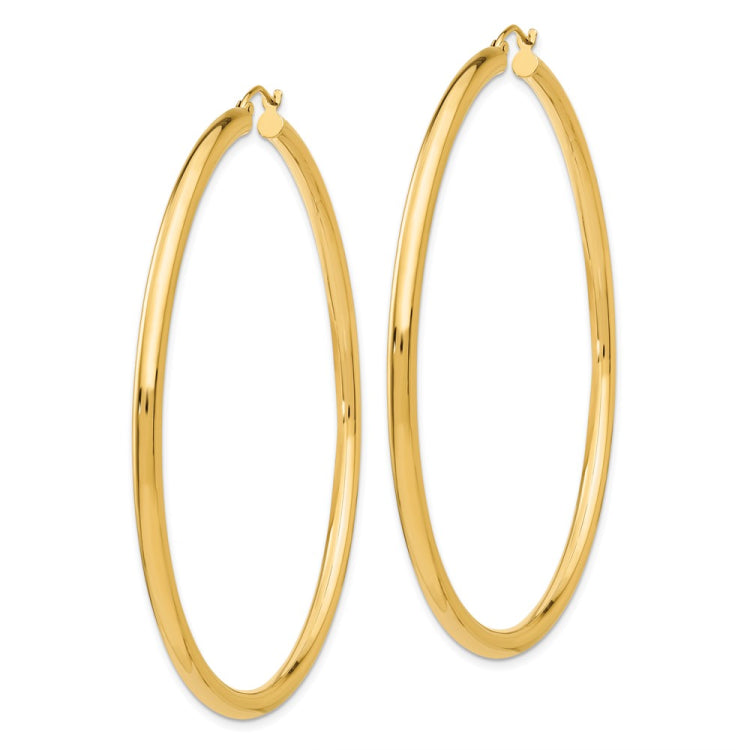 14K 3x65mm Polished Tube Hoop Earrings