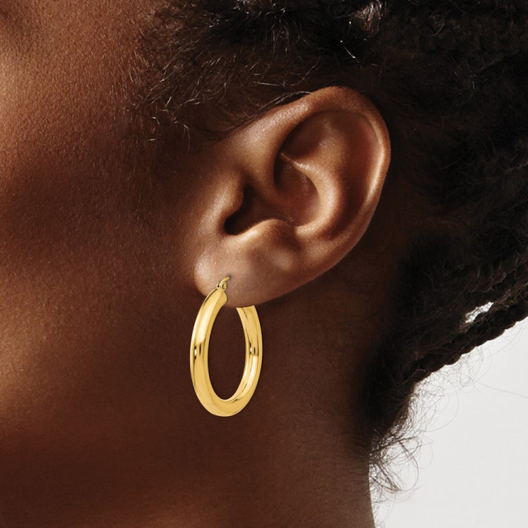 14k 4x30mm Polished Tube Hoop Earrings