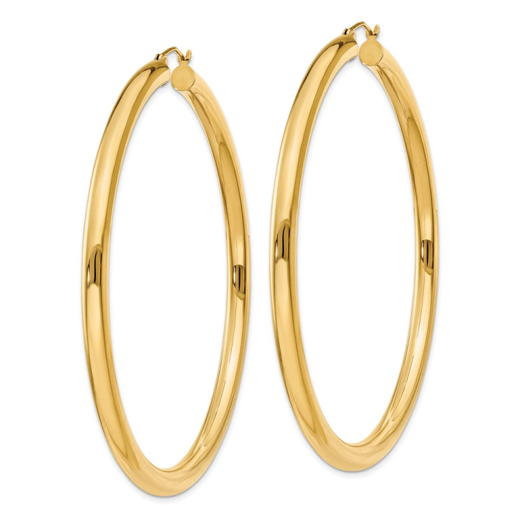 14K 4x65mm Polished Lightweight Tube Hoop Earrings