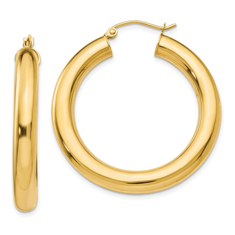 14k 5x35mm Polished Tube Hoop Earrings
