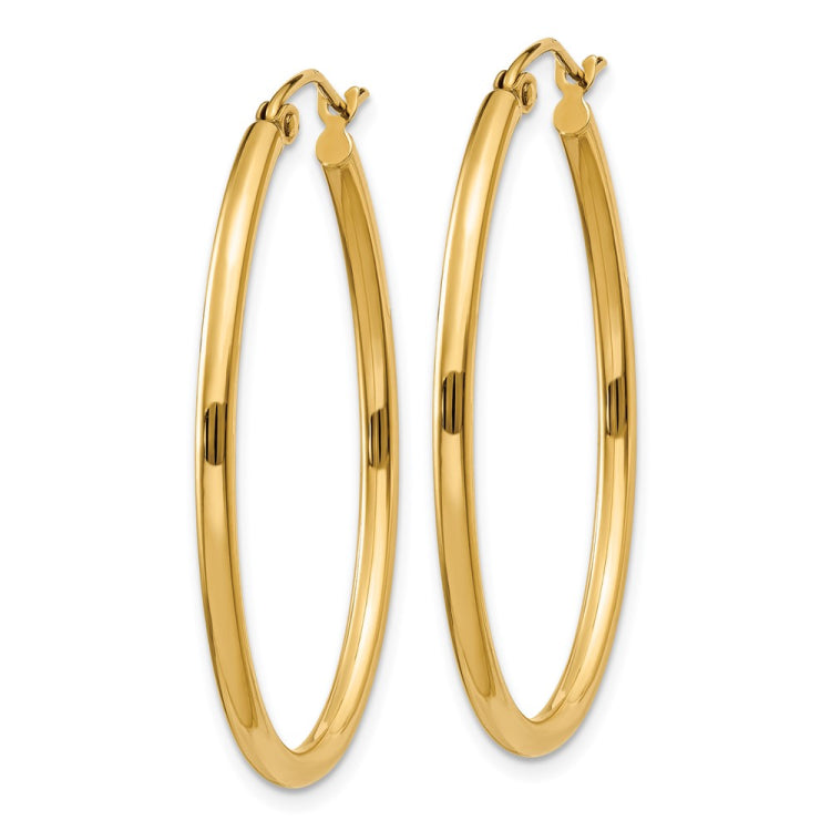 14k 2x35mm Oval Polished Tube Hoop Earrings