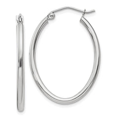 14k White Gold 2x30mm Polished Oval Tube Hoop Earrings