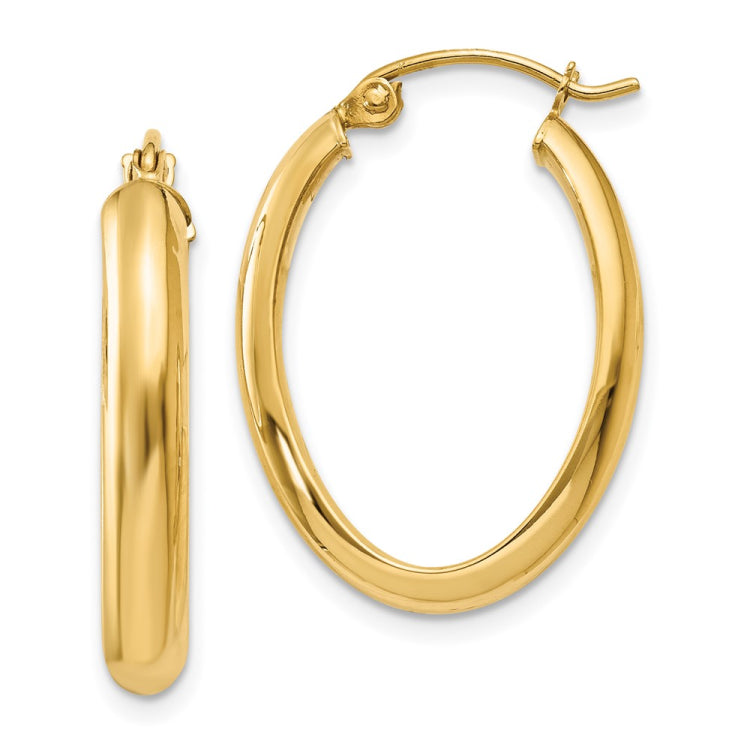 14k 3.5x16mm Polished Oval Tube Hoop Earrings